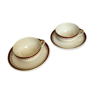 Duo of coffee tea chocolate cups old earthenware Villeroy and Boch gilding ACC-7123