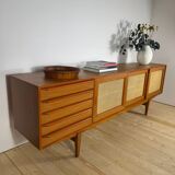 Vintage teak sideboard with rattan doors and drawers – Scandinavian design
