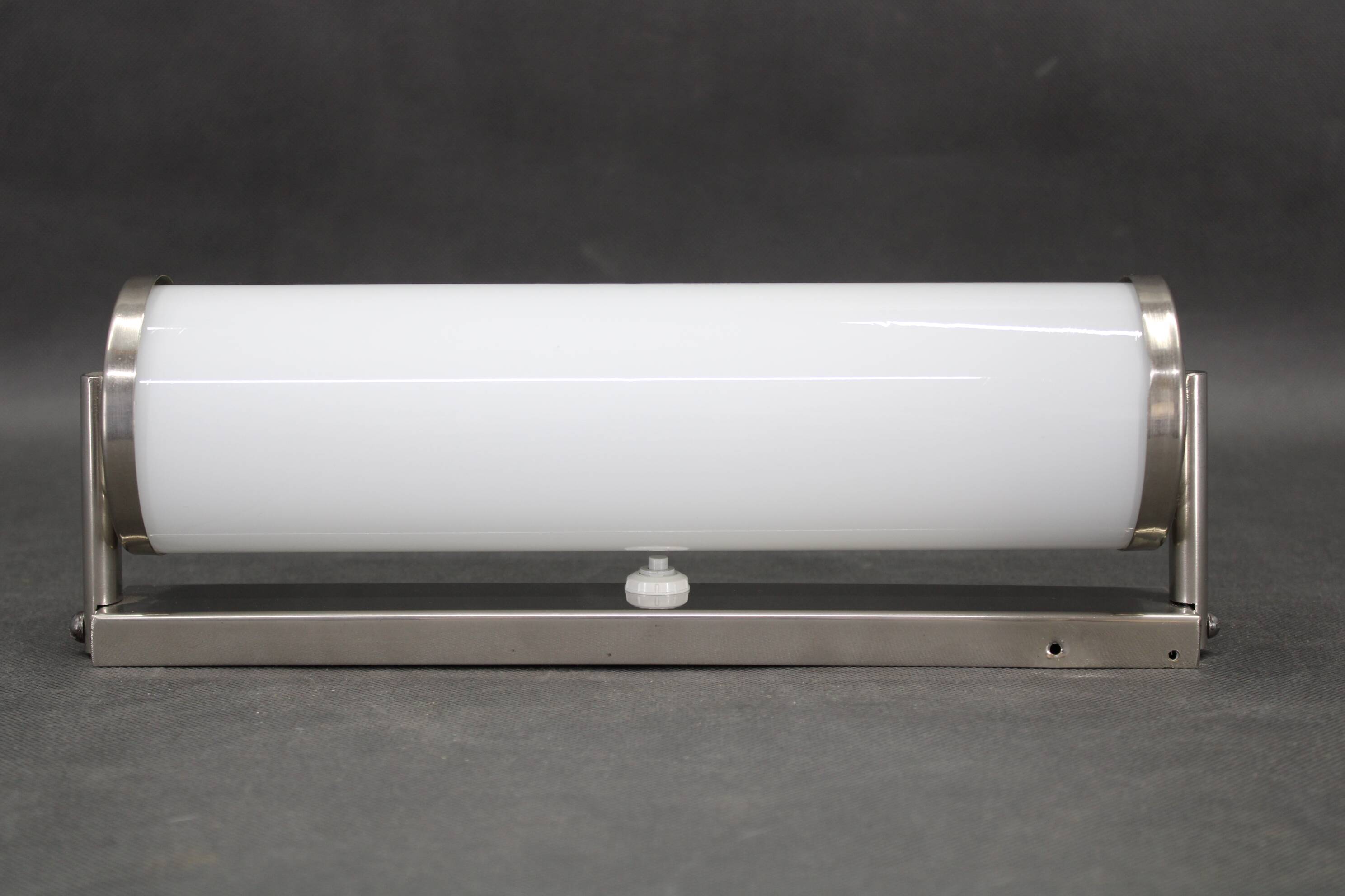 1930s Bauhaus tubular wall light, chrome & creamy glass, Czechoslovakia