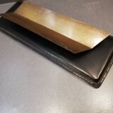 Set office stitched leather and brass wears feather pens