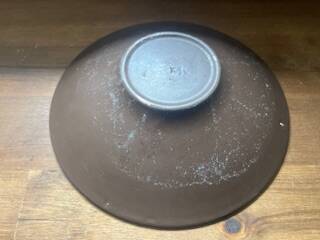 Glazed stoneware soup plate – textured radial decoration – wabi sabi style