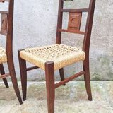 Set of 4 oak and rope chairs