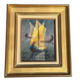 Oil painting on canvas by Louis Toffoli titled "The Floaters" on the back.