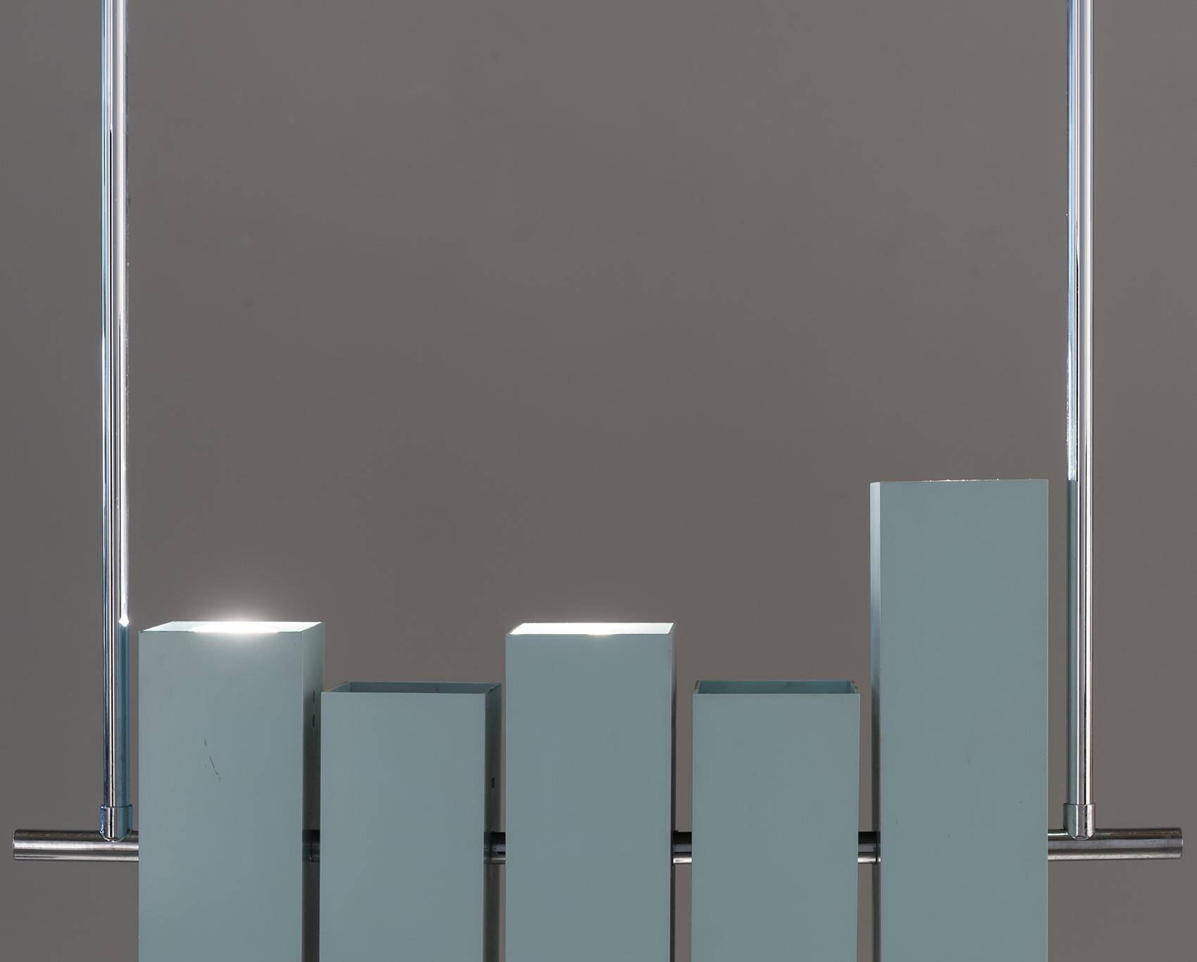 Blue lacquered metal chandelier, Lumi, ca. 1970