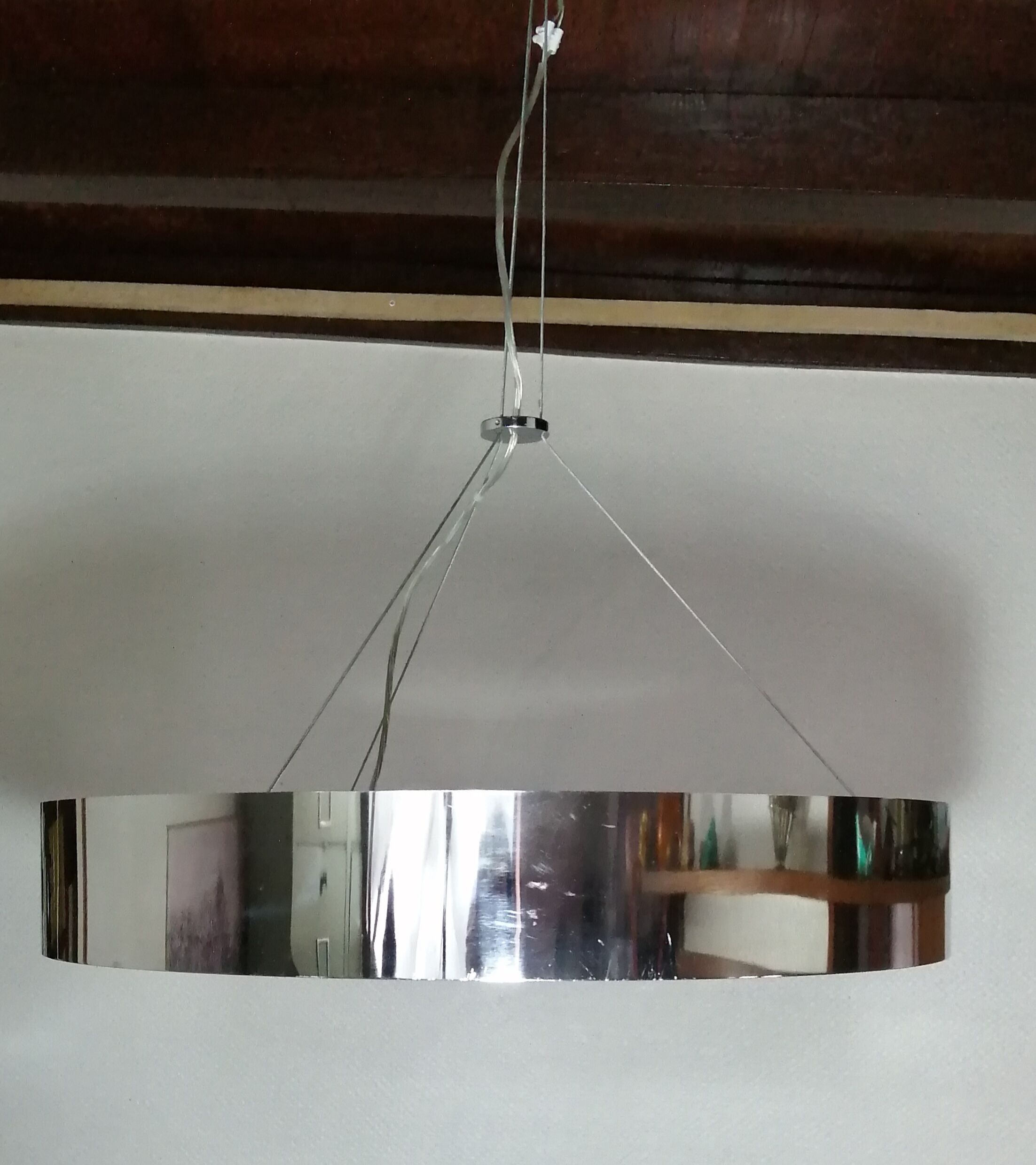 Round pendant light 3 bulbs in chrome metal