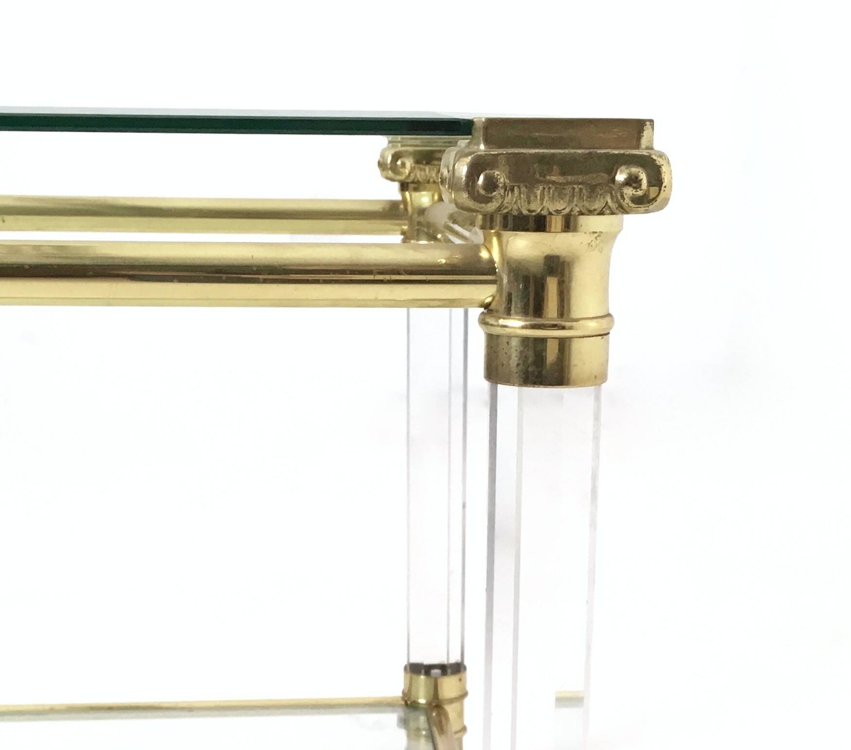 Rectangular Glass Coffee Table with Brass and Acrylic Glass Frame