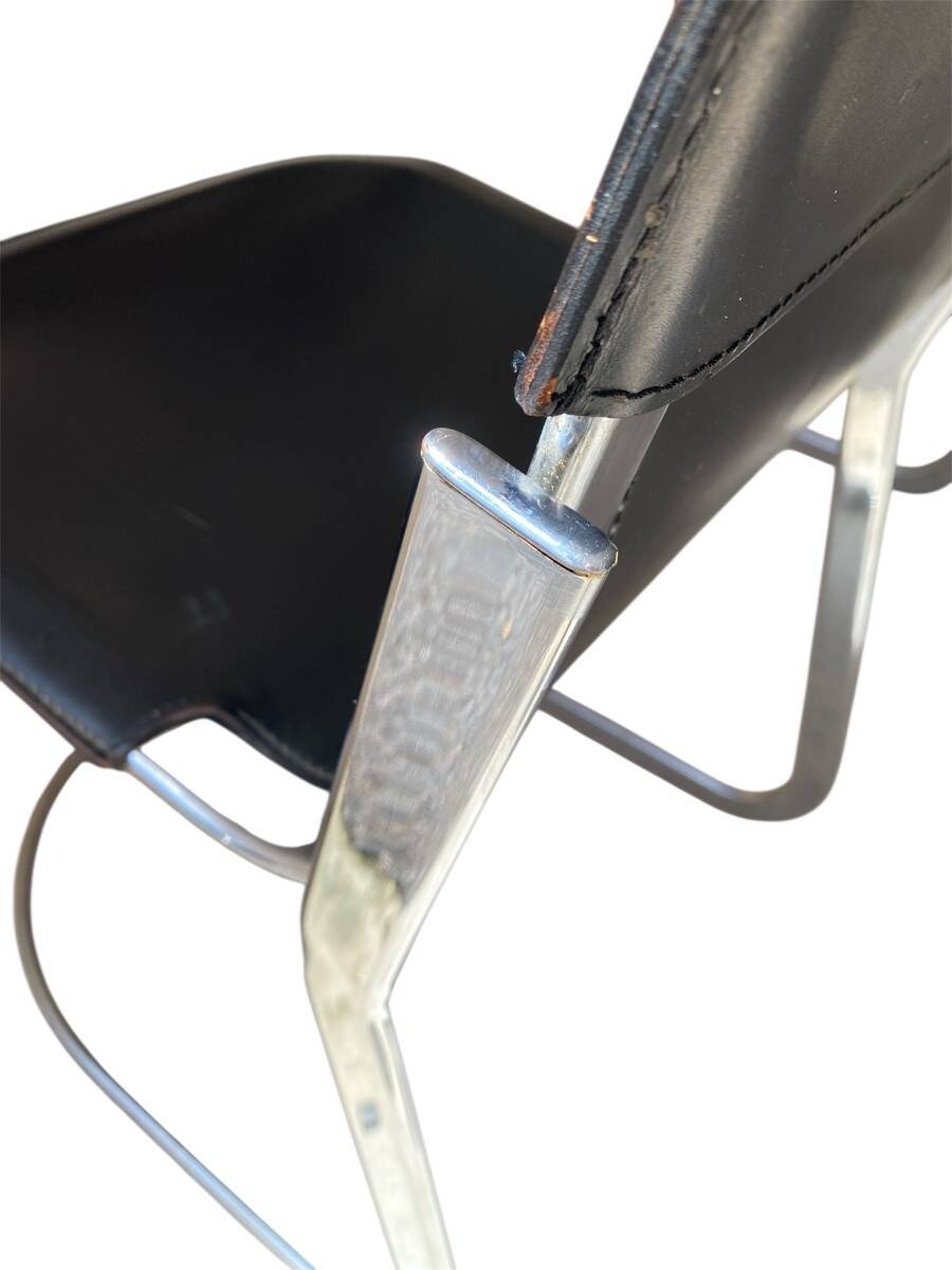4 leather and chrome metal chairs attributed to Willy Rizzo, 1970s