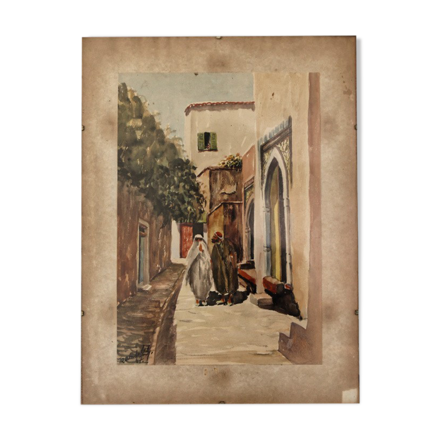 Orientalist watercolor signed, 1947
