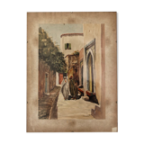 Orientalist watercolor signed, 1947
