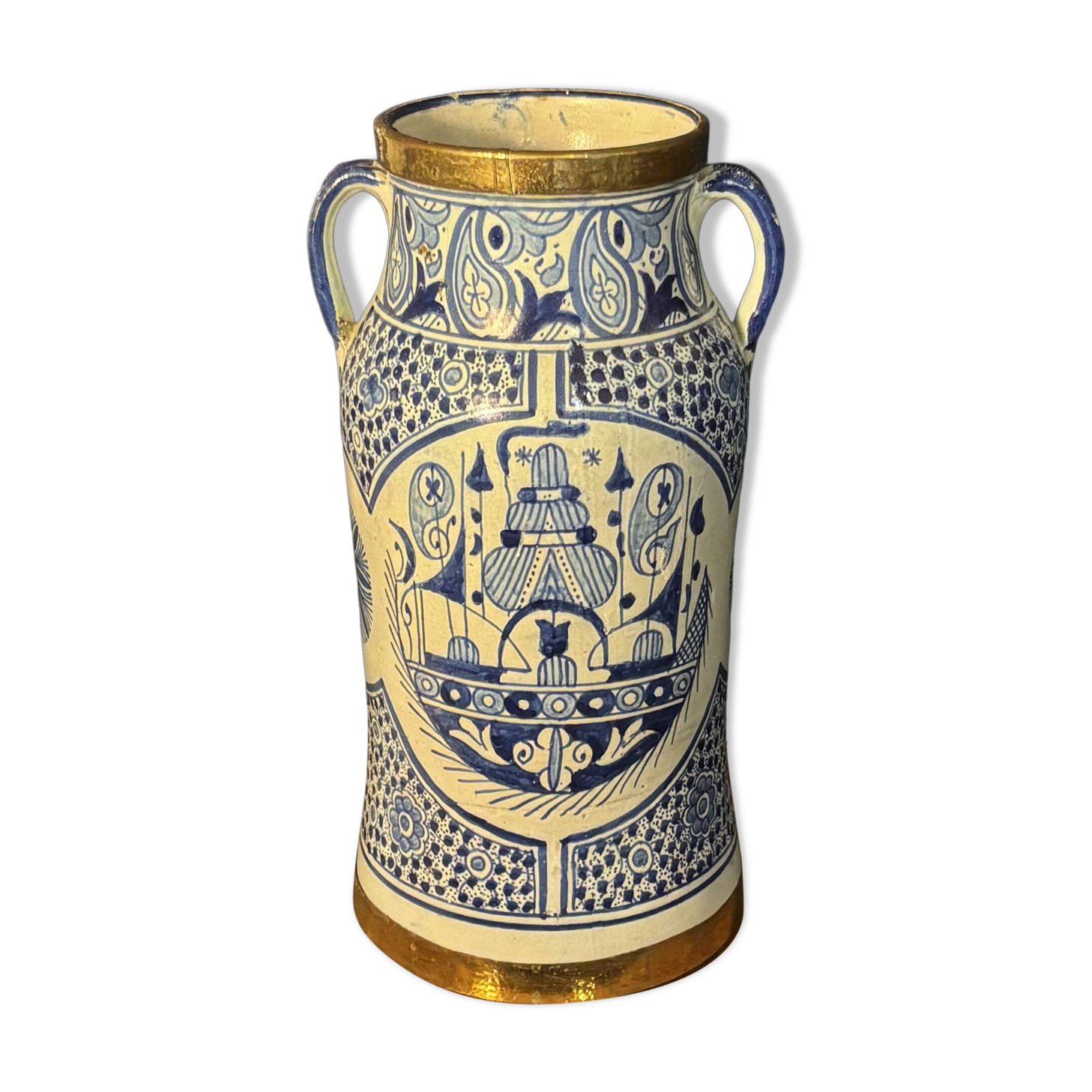 Pot à parapluies chinois bleu et blanc vintage – XXe siècle H45cm