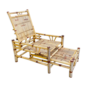 Chaise longue cube bambou vintage