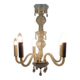Chandelier with five branches glass and tassels /Bohemian Style Chandelier/vintage