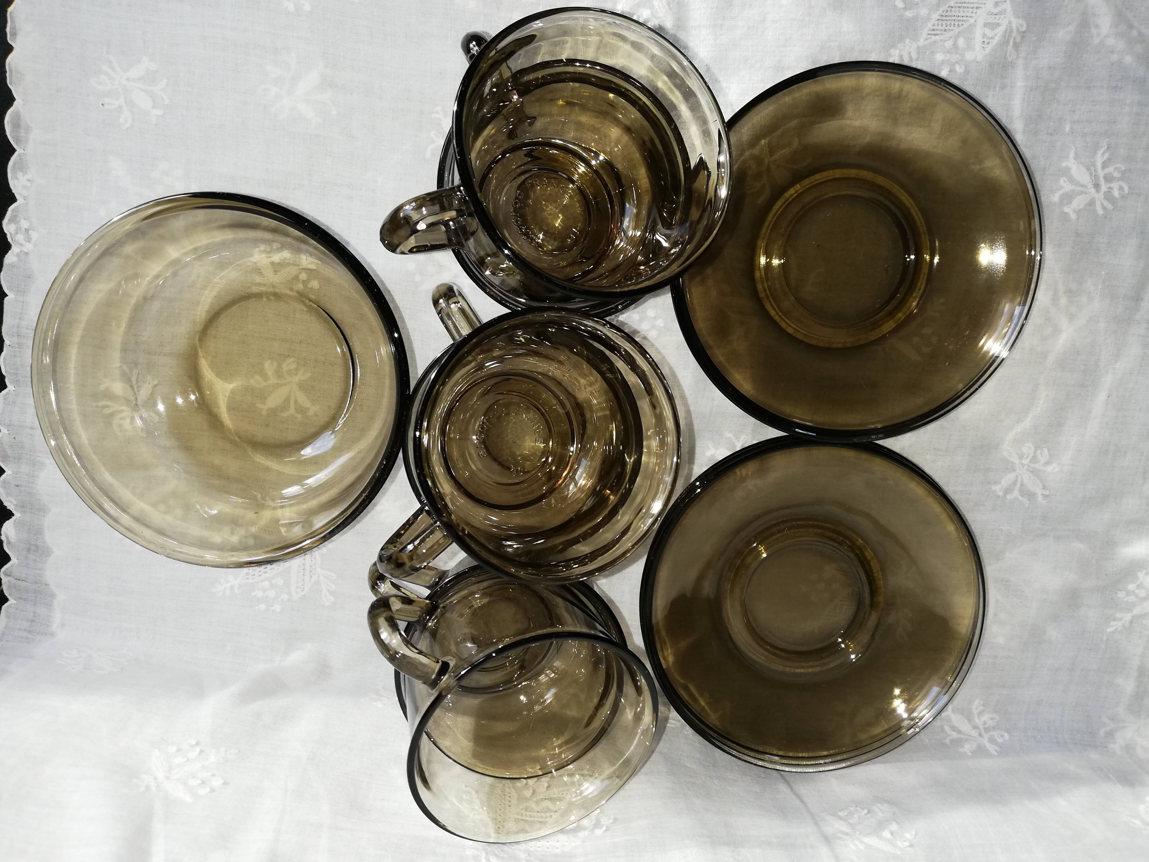 Arcoroc smoked glass coffee service