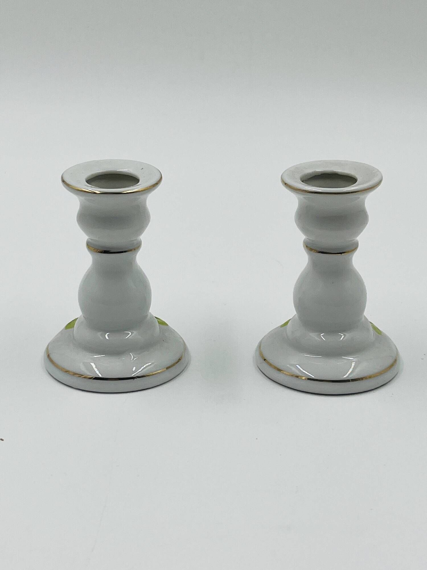 Lot of 2 Vintage Porcelain Candle Holders with Roses