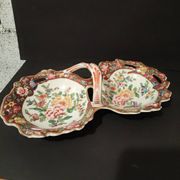 Double porcelain servant with floral decoration, polychrome and gilding – f