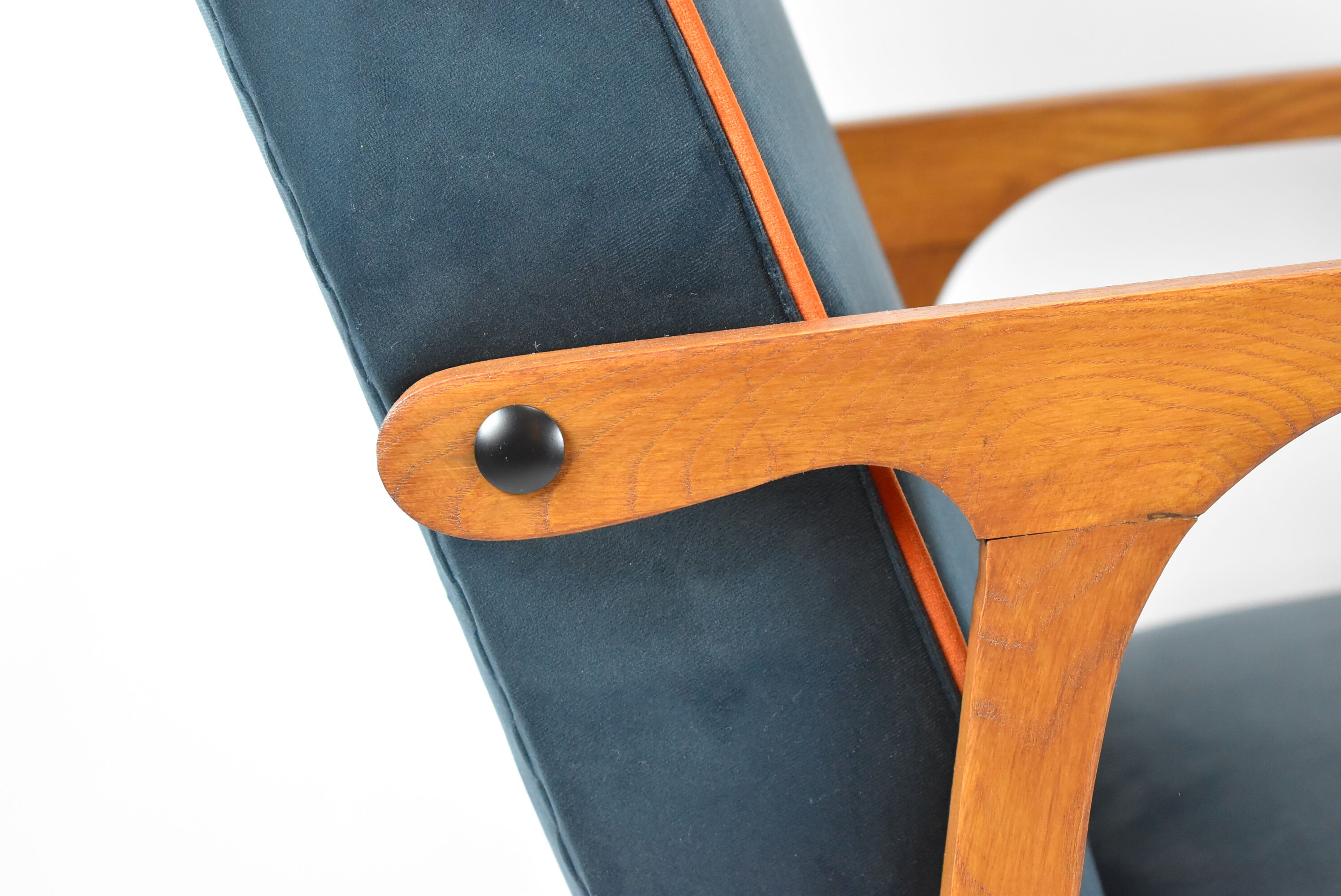 Original vintage armchair, restored, ocean blue velvet, 1960s