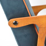 Original vintage armchair, restored, ocean blue velvet, 1960s