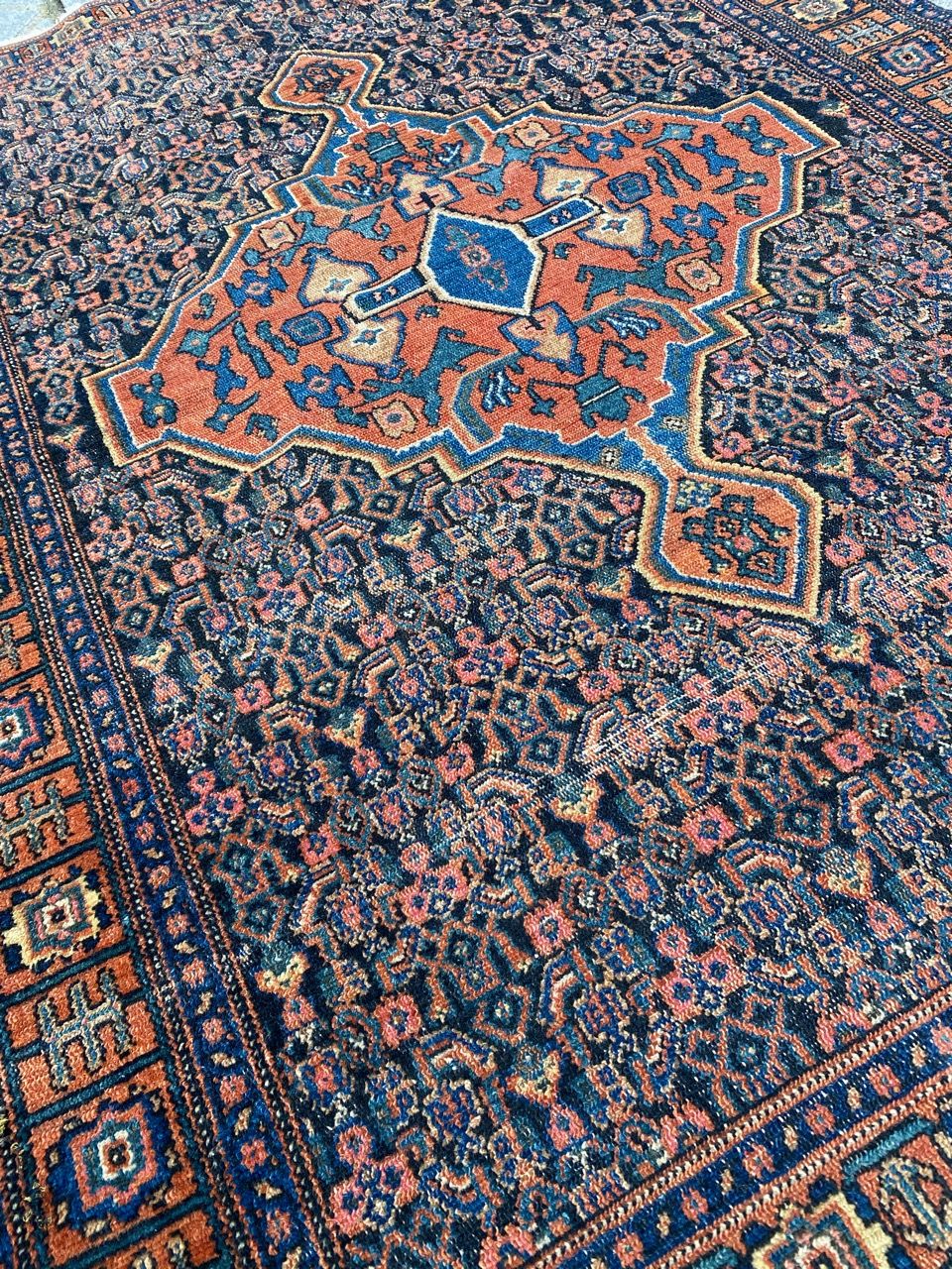 Senneh handmade ancient Persian Oriental carpet 102x139 cm