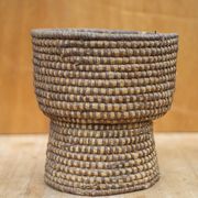 Old wicker bowl, straw and bramble burgundy, braided bowl, countryside, chalet