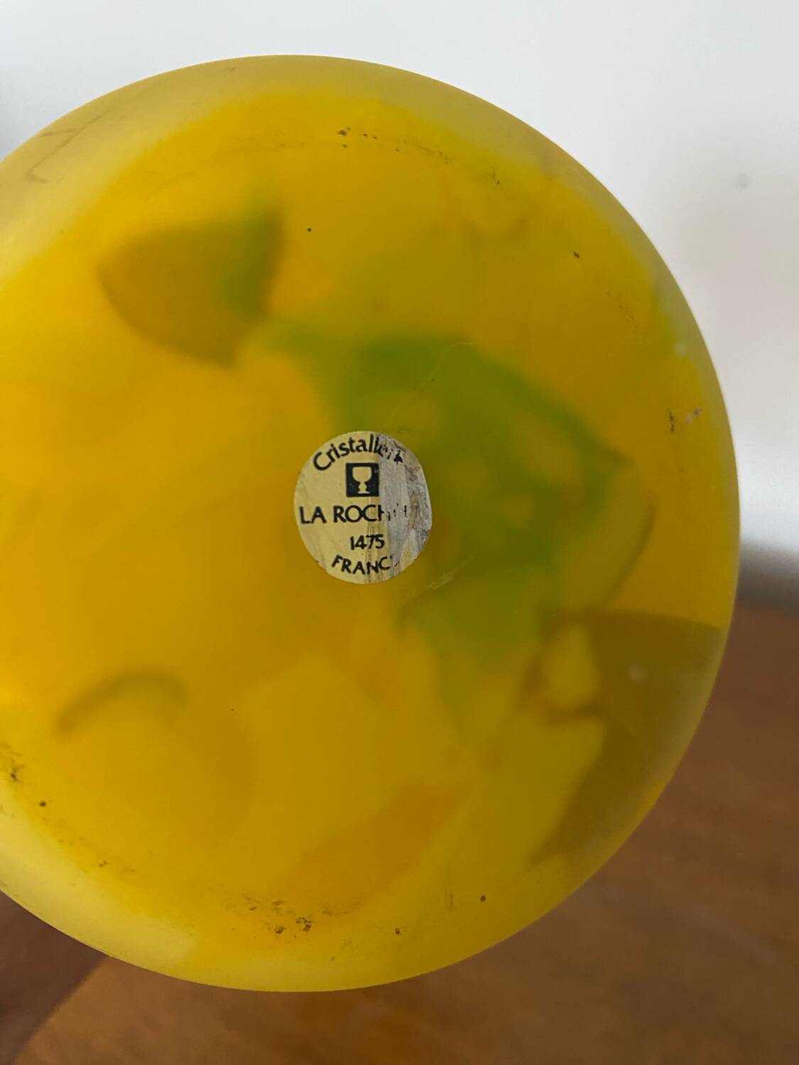 Old Volubilis Vase Crystal LA ROCHERE Blown Glass Yellow Vintage #