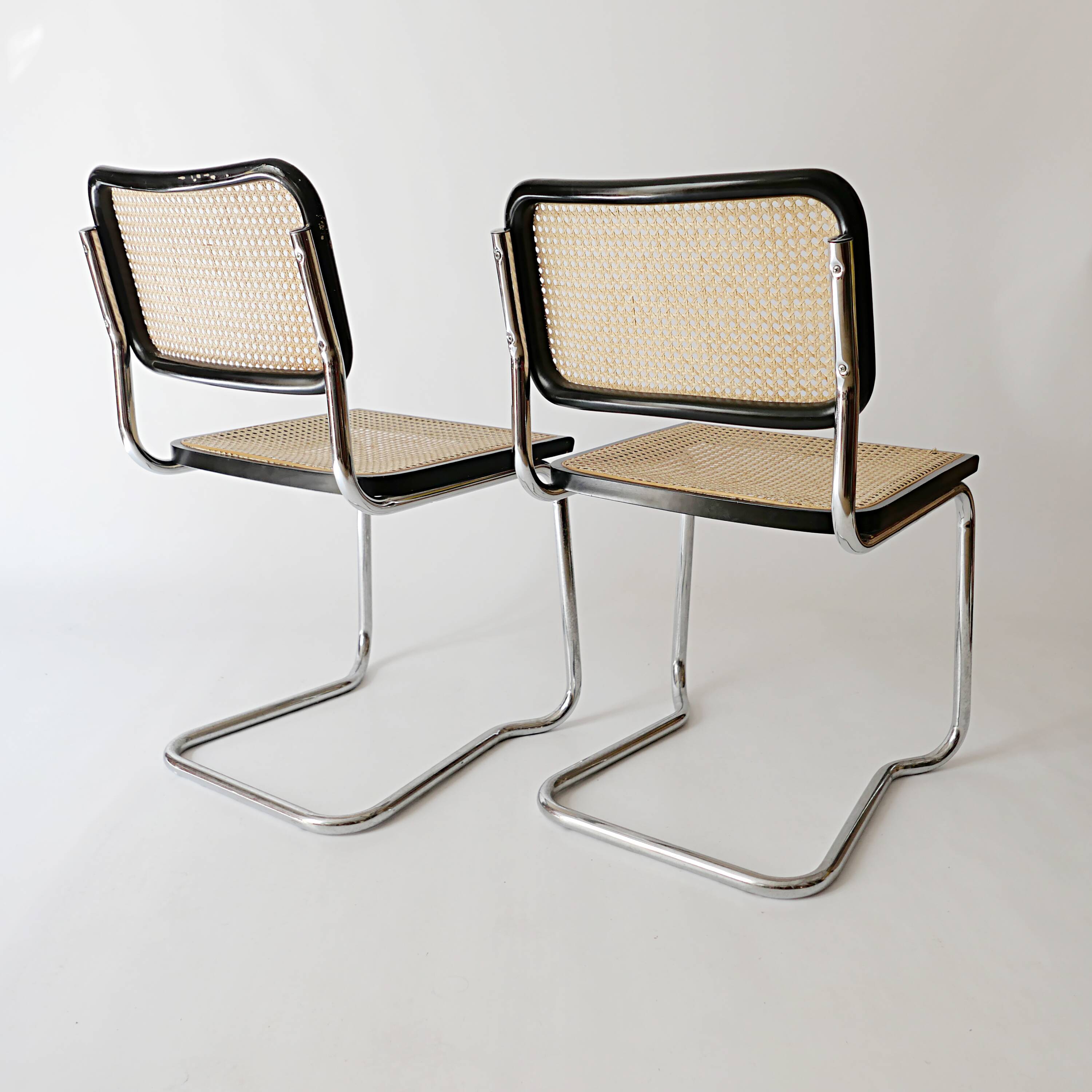 pair of Cesca chairs by Marcel Breuer 1960s 1970s in vintage cane