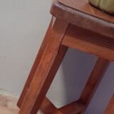 Old 4-foot stool, cross structure, varnished solid wood, 1970s