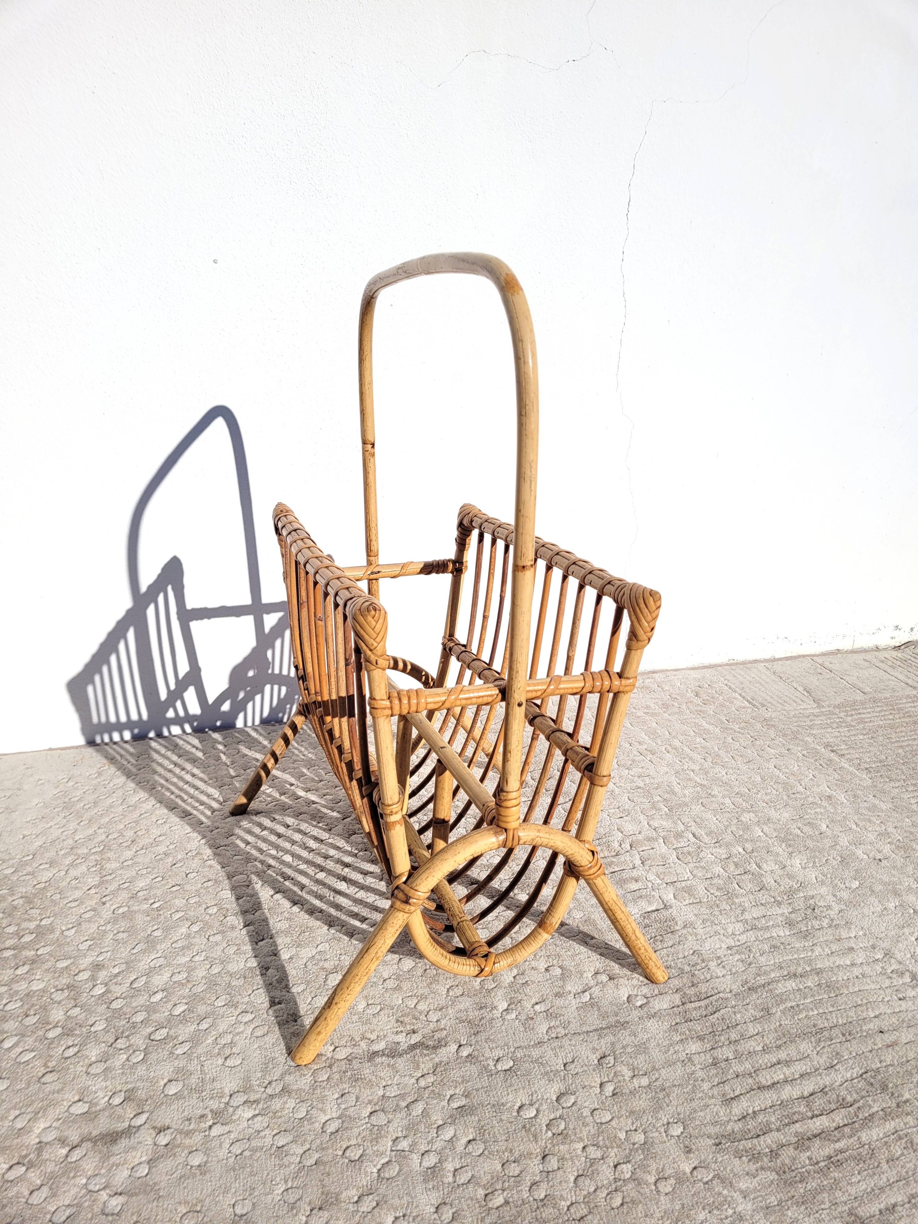 Curved rattan magazine holder 1960
