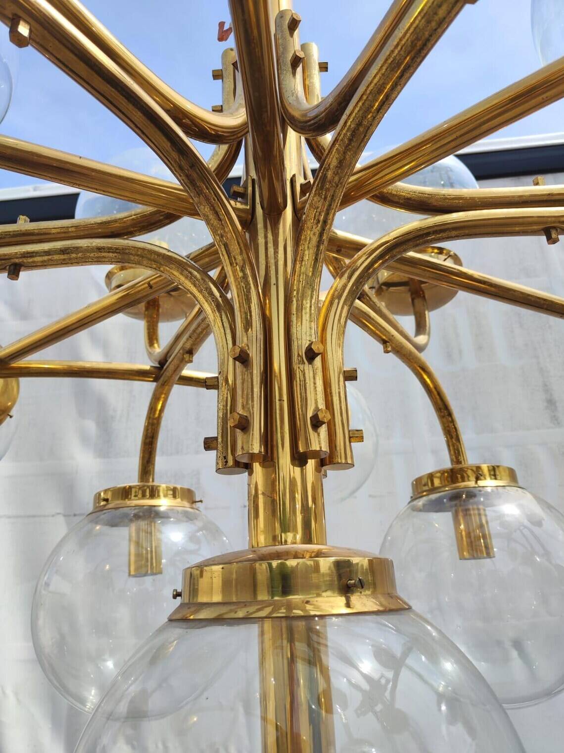 Extra Large Brass Chandelier: Mid-Century Italian 19-Bulb Pendant Light