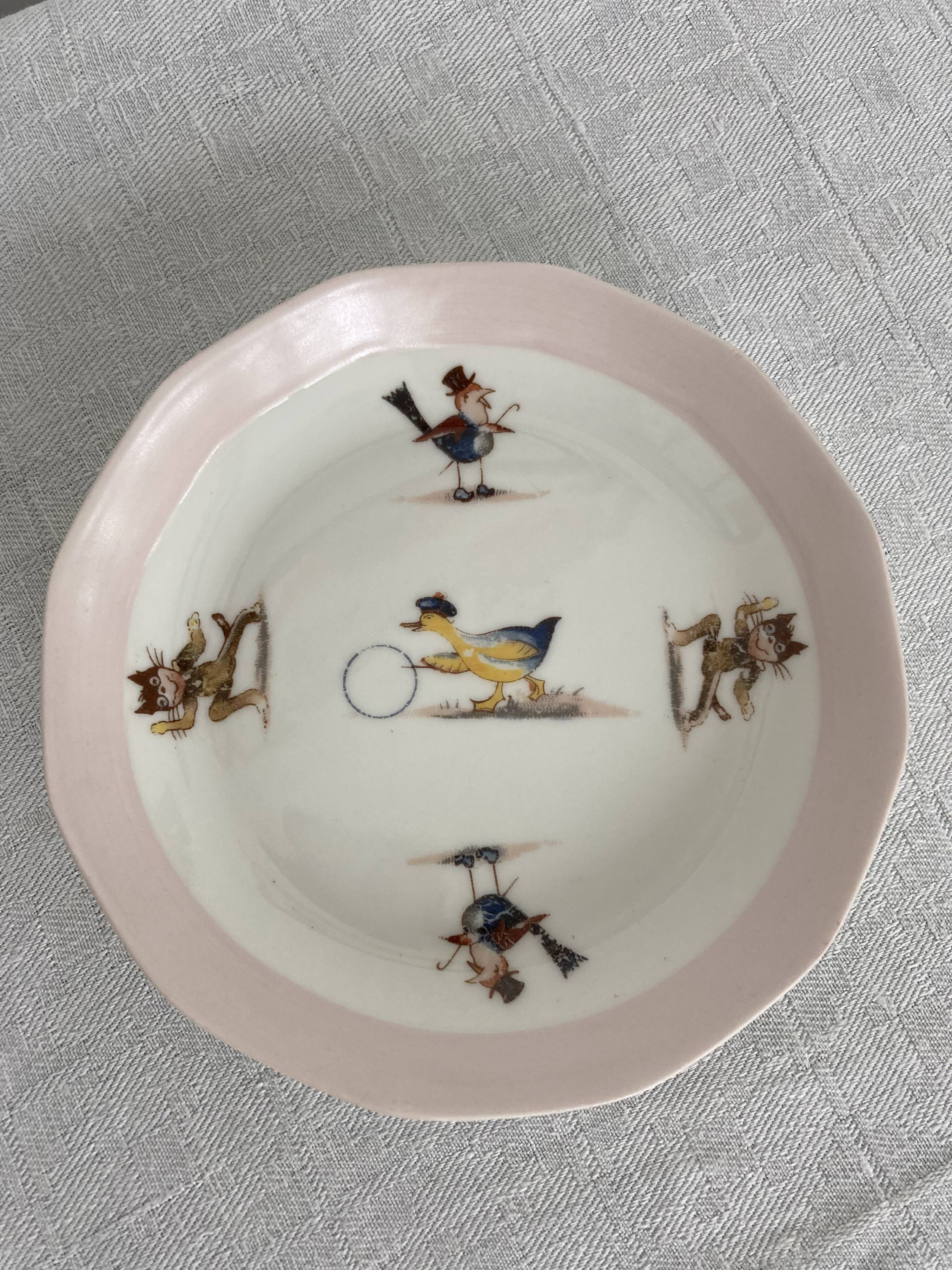 Set cockerel saucer children porcelain Limoges Chapus