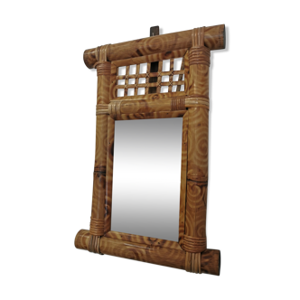 Bamboo mirror and vintage rattan 54x36cm