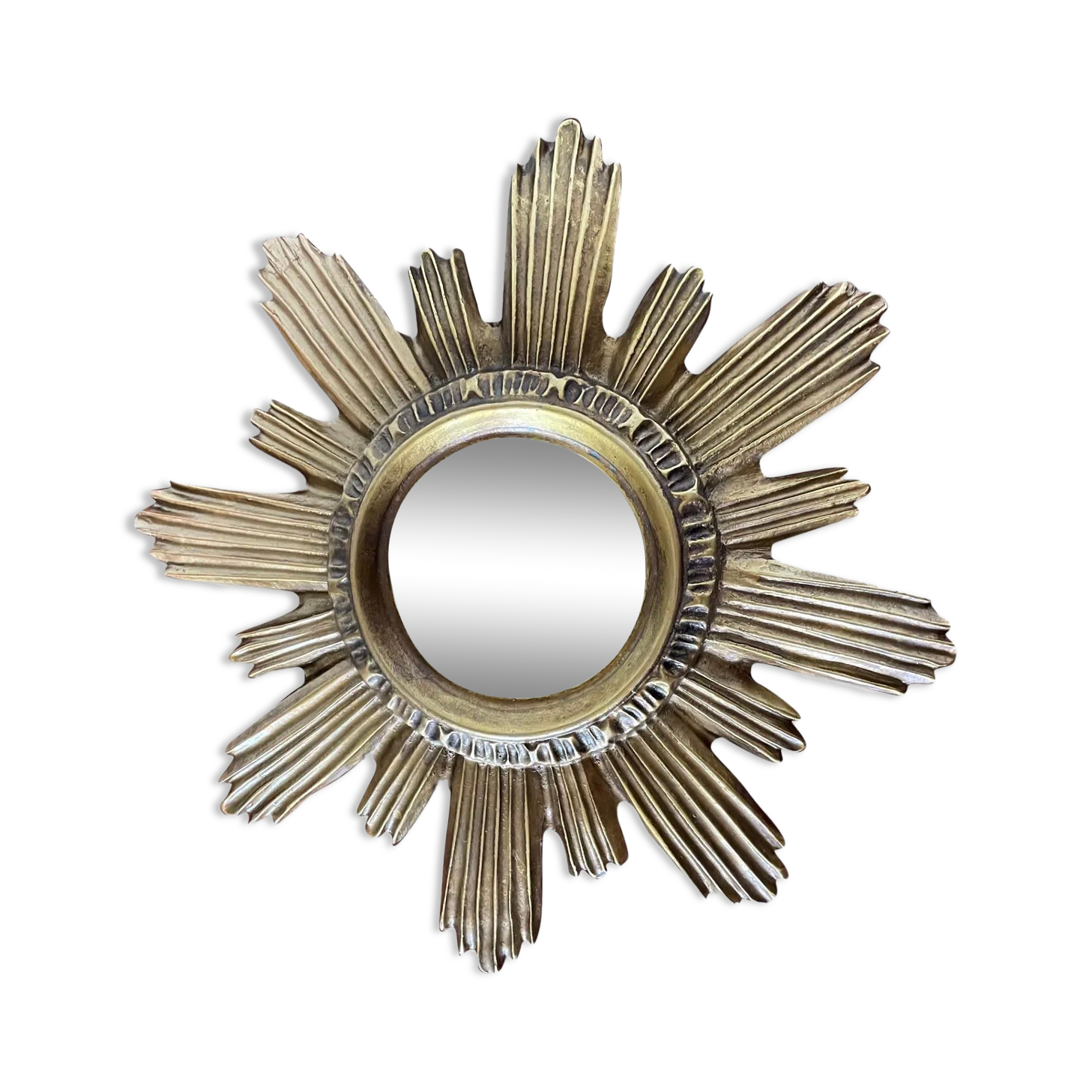 Vintage sun mirror in golden resin 60s/70s
