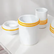 Set of vintage boxes for the bathroom, space age design, faience.