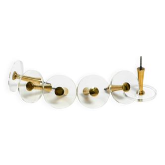 70s set of 6 coat hooks made of brass and plexiglass Vereinigte Werkstätten