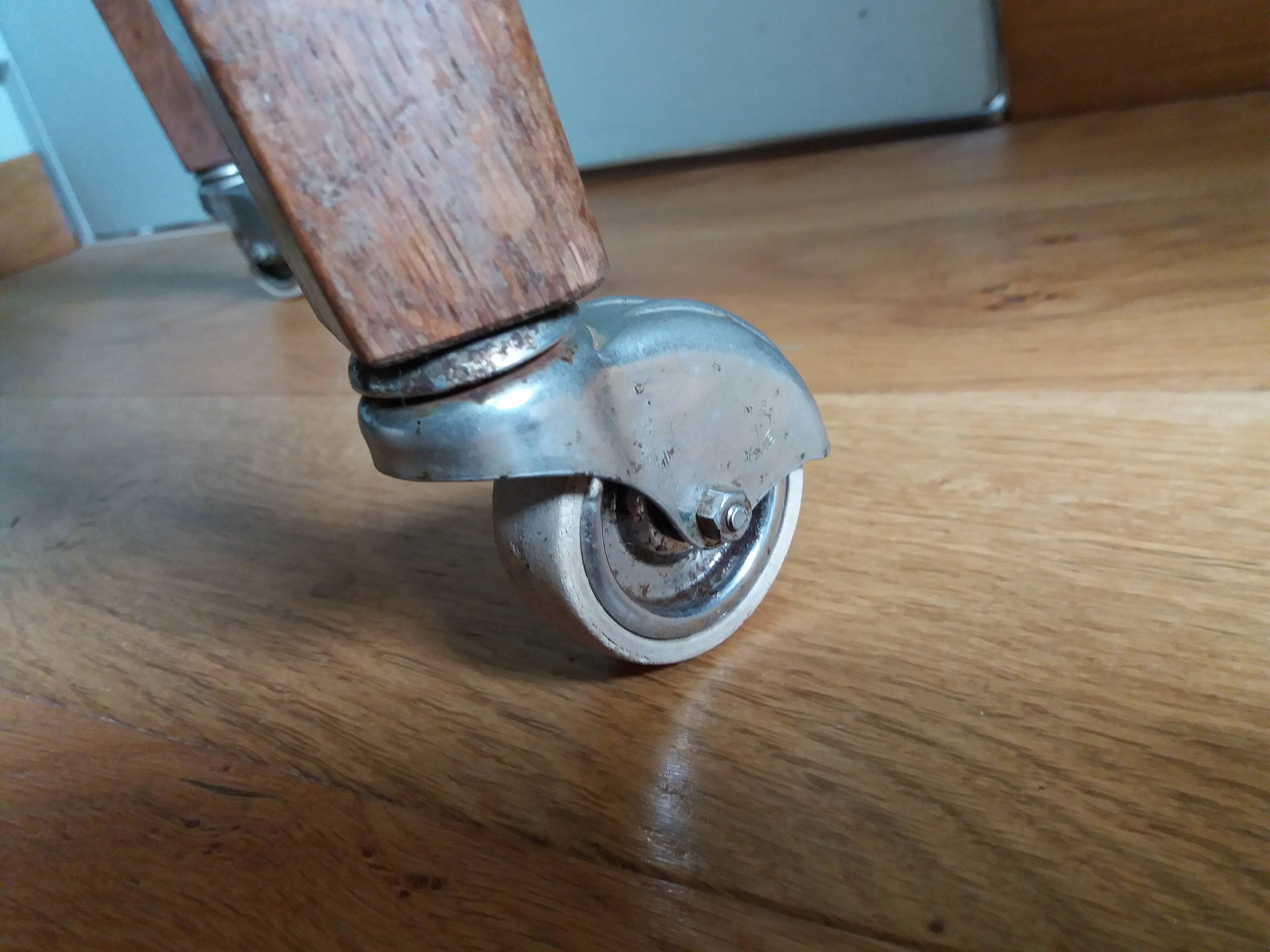 Formica and wood dessert table on wheels