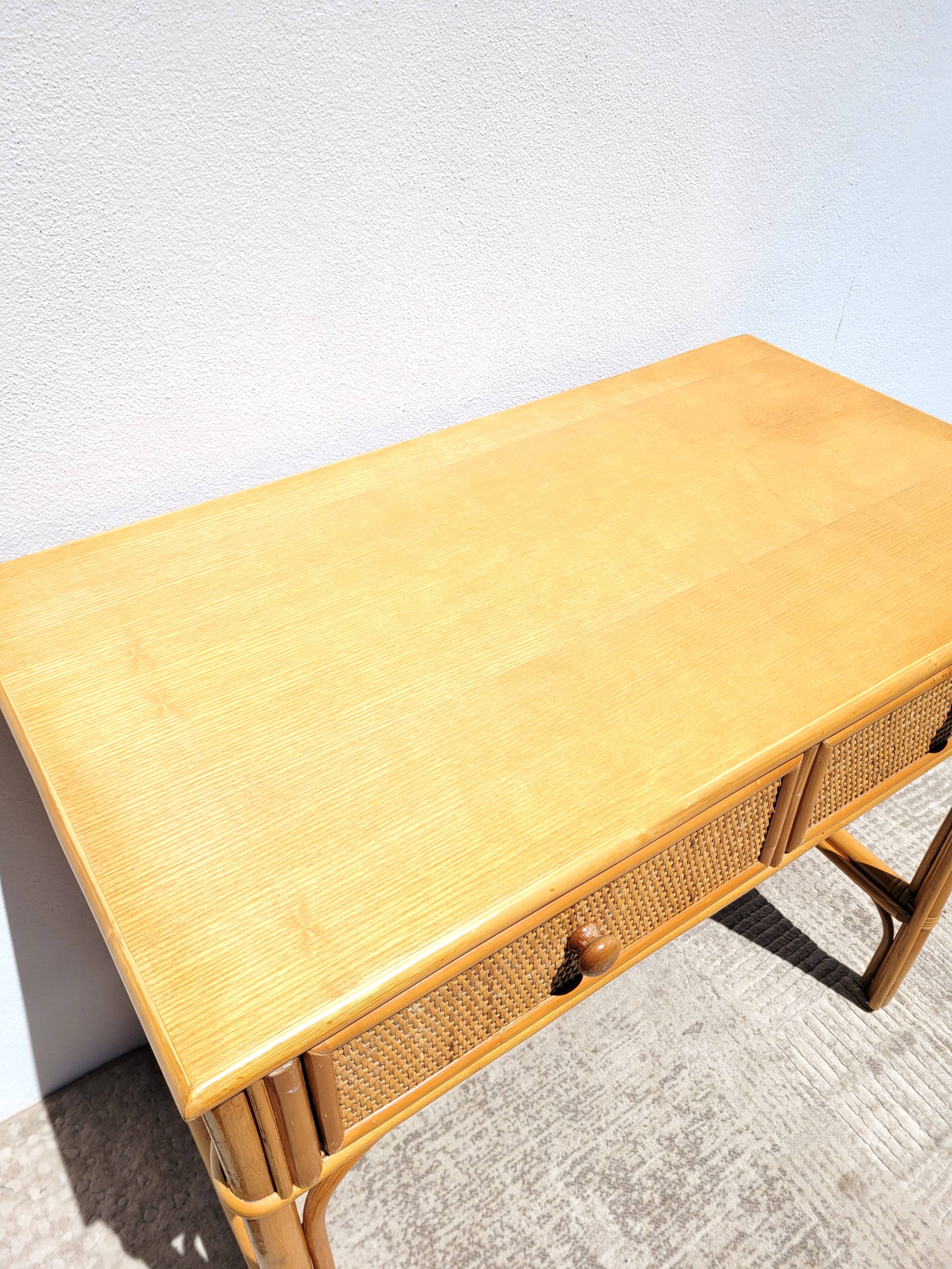 Desk 2 drawers vintage rattan