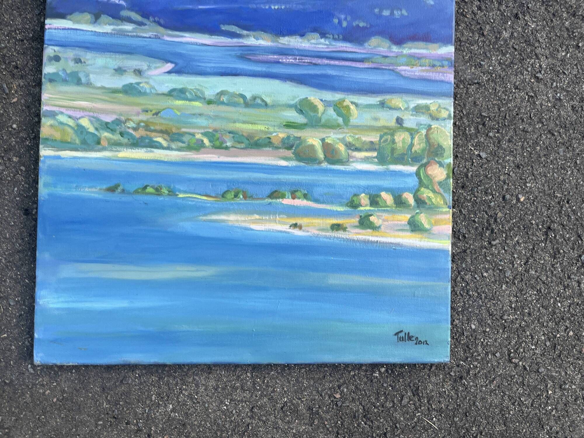 Mountain and lake landscape tableau – Canvas painting signed Tuller 2012