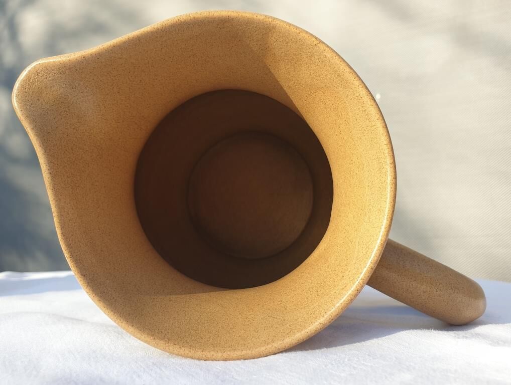 Sandstone pitcher decorated hand Nadège de Sarreguemines 1970