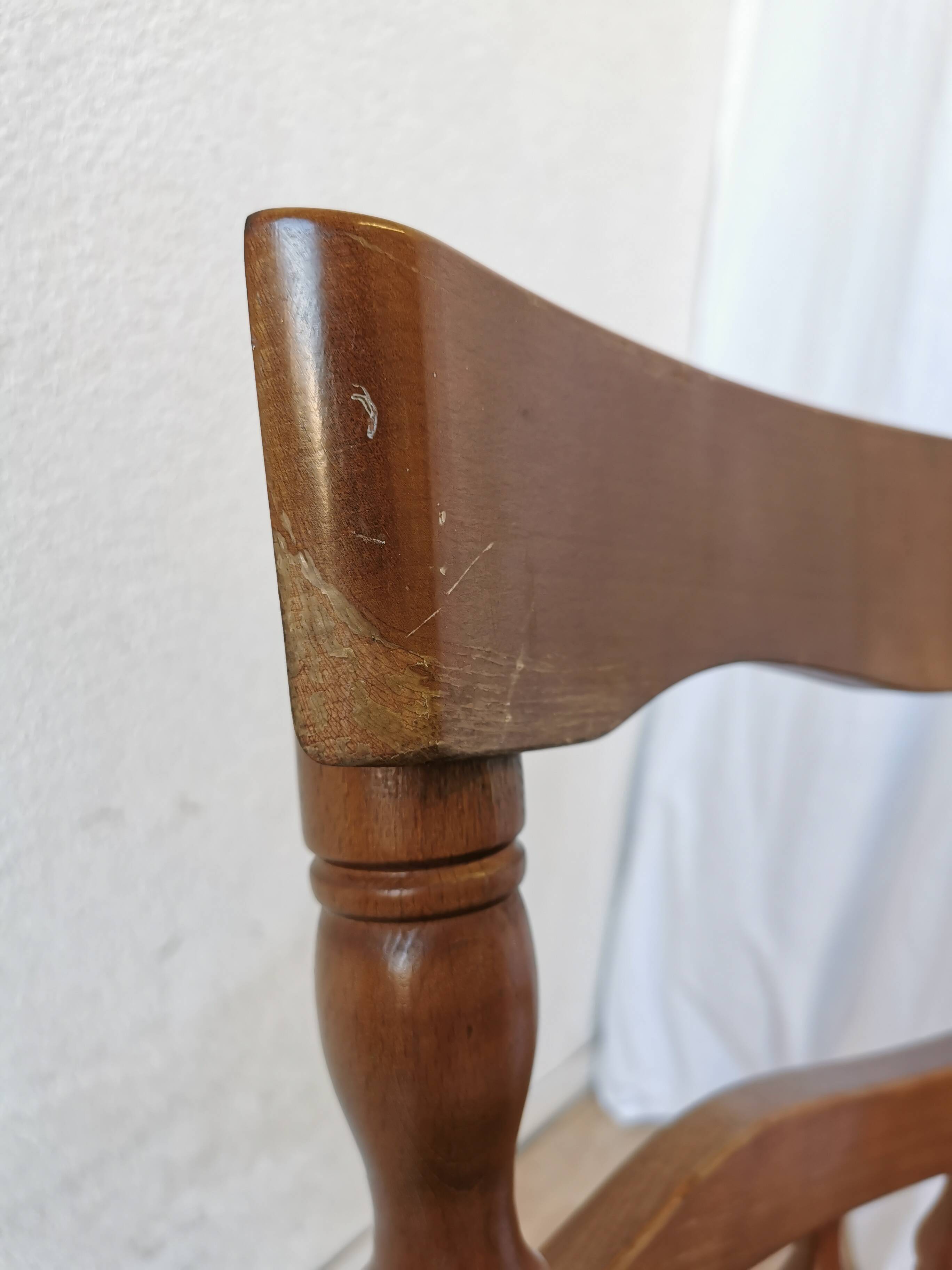 Vintage Beech Wood Windsor Dining Chair - 1970s Captains Armchair