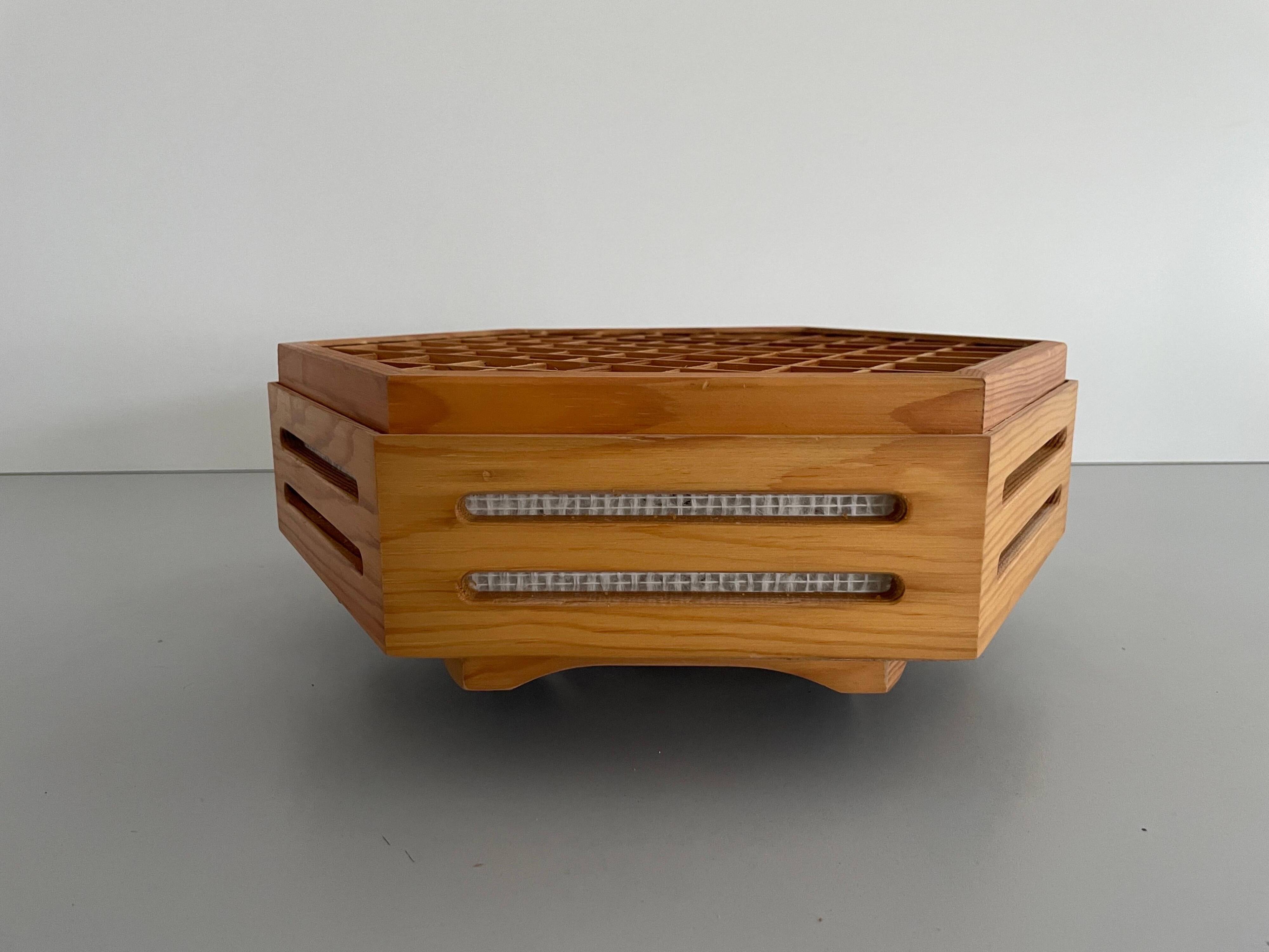 Hexagonal wooden recessed lamp, 1970s, Germany