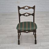 1970s, set of 4 Danish dining chairs, original condition, dark oak wood, furniture wool fabric.
