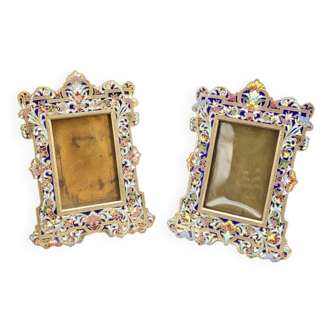 Pair of art nouveau cloisonné enamel photo frames