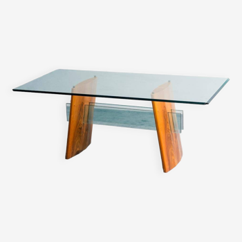 tavolo da pranzo vetro legno sagomato anni 80 vintage modernariato