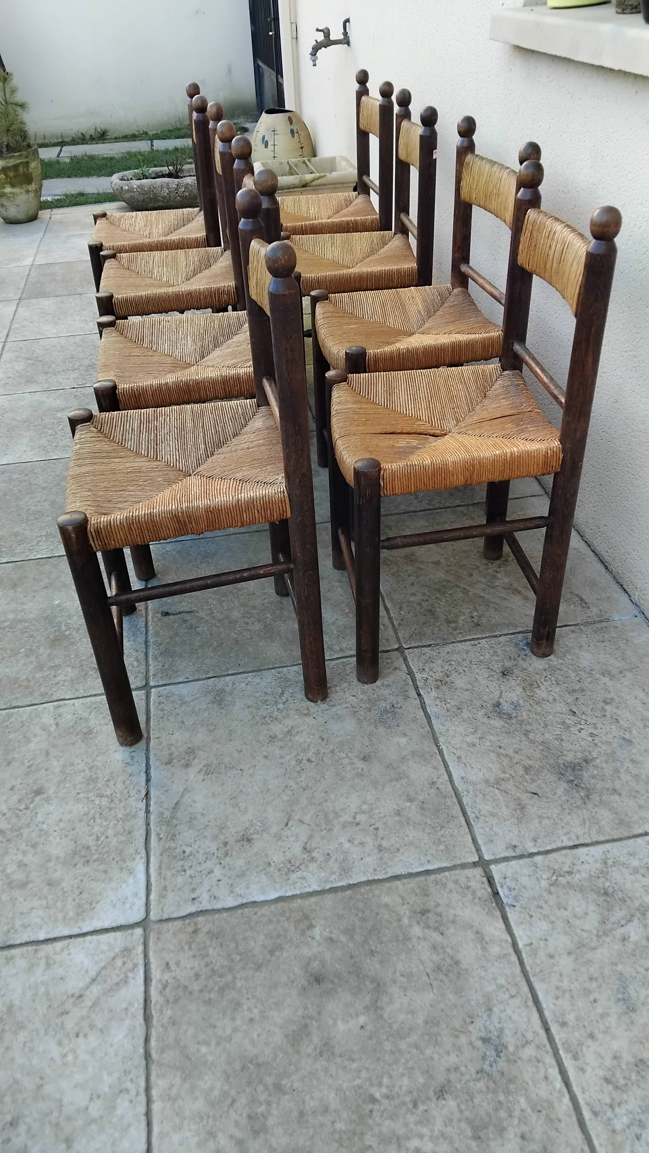 8 vintage straw chairs from the 1950s.