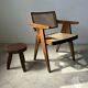 Low flat tripod stool in upcycled teak - Small tripod stool in solid brown wood with a circular seat.
