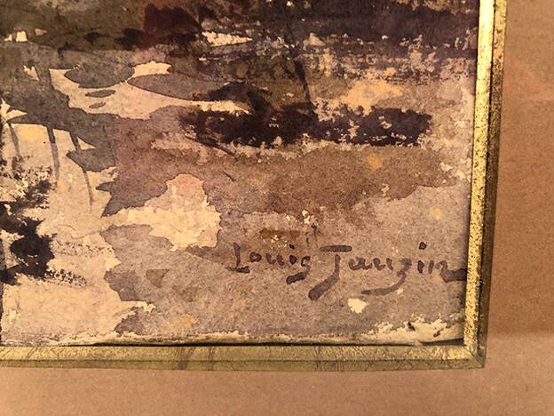 Louis Tauzin (1842-1915), “Landscape at the river” watercolor signed and framed