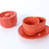 Set of Six Postmodern Vermilion Cups, Sugar Bowl and Plate by Parravicini