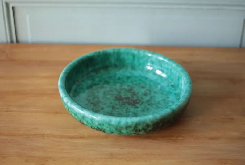 Ceramic dish Elchinger and sons, large round green dish, vintage catch-all, table art, interior decoration