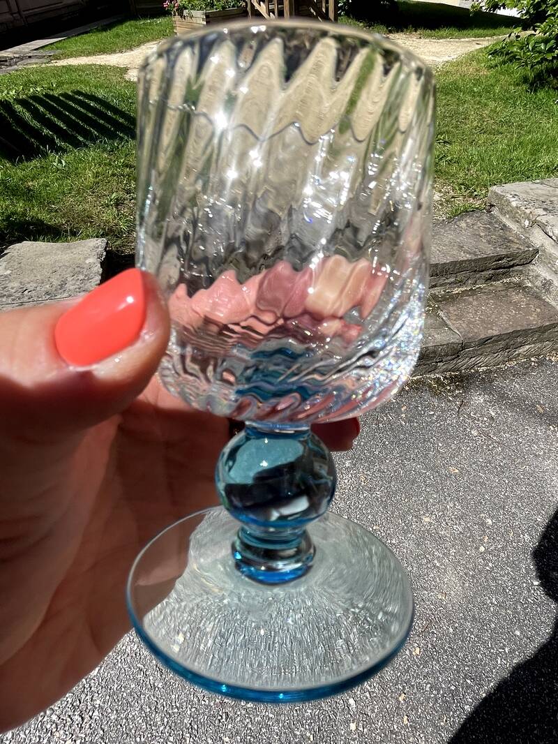 Set of 6 liqueur glasses in transparent blue bicoloured portieux glass