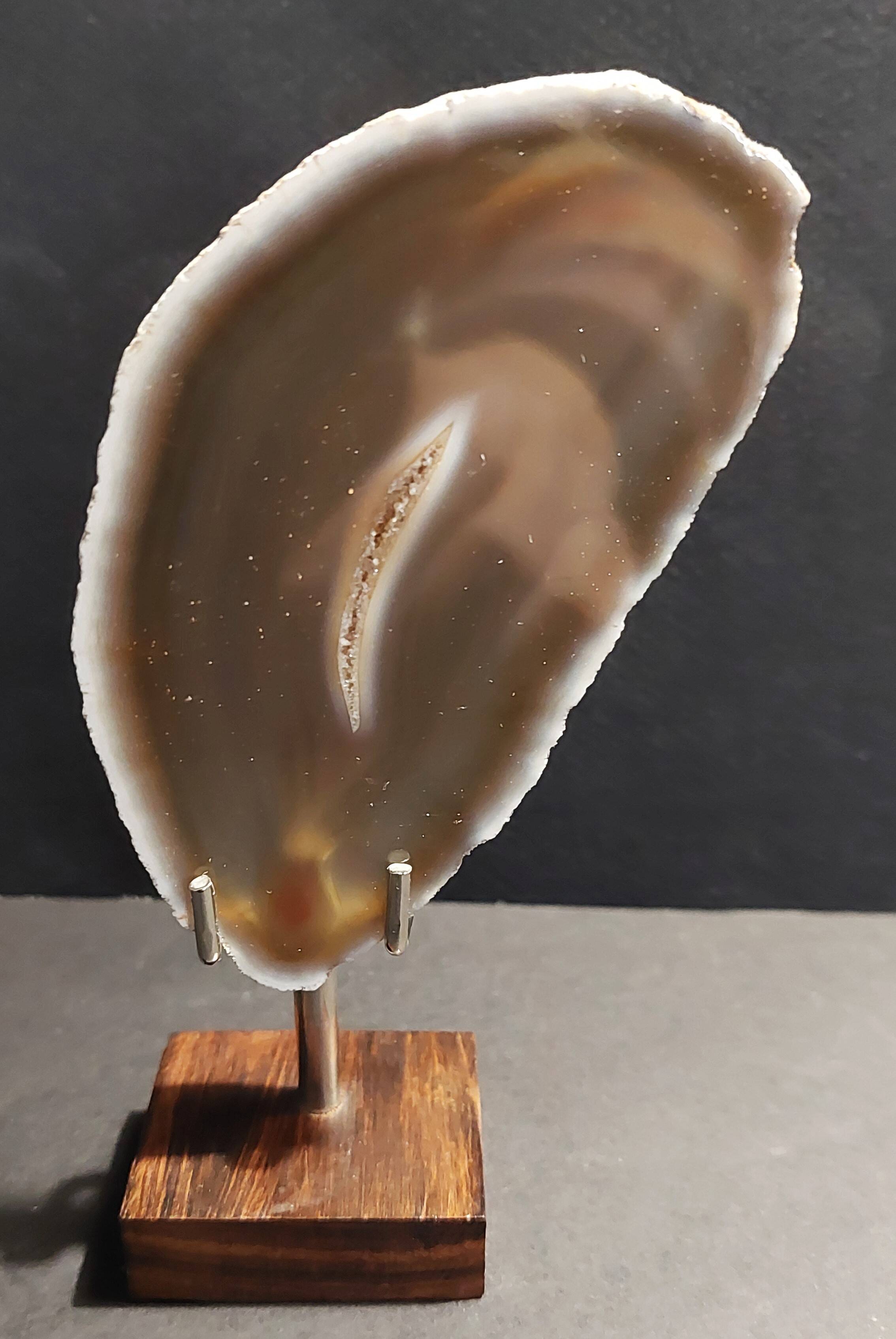 Mineralogy agate slice on base