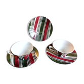Cups and saucers polychrome Sarreguemines decoration Feria, vintage 30s-50s